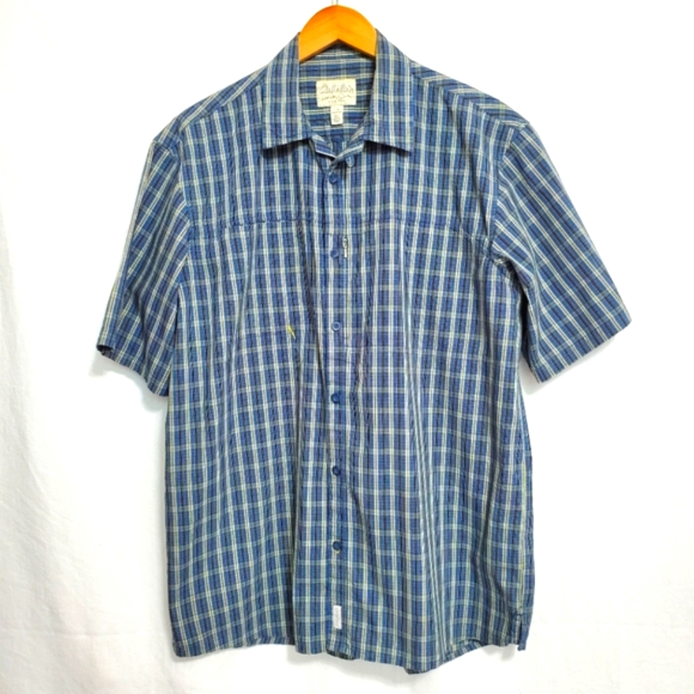 Cabela's Mens Blue Plaid Short Sleeve Button Down Shirt Large